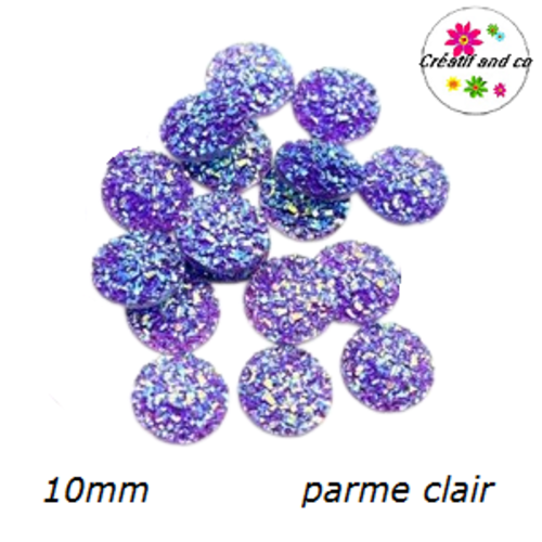 X2 cabochons druzy parme clair résine 10mm