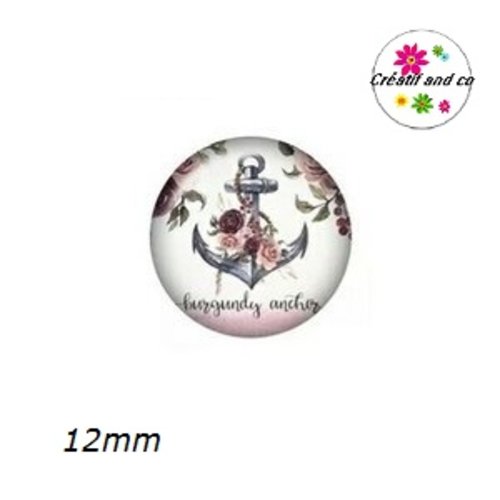 X2 cabochons ancre fleurie 12mm