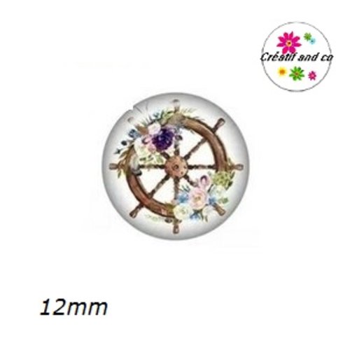 X2 cabochons ancre fleurie 12mm