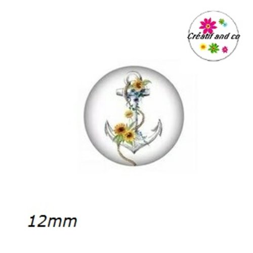 X2 cabochons ancre fleurie 12mm