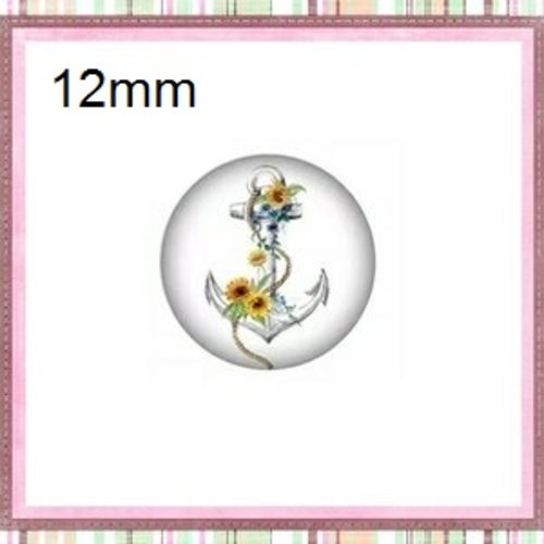 X2 cabochons ancre fleurie 12mm