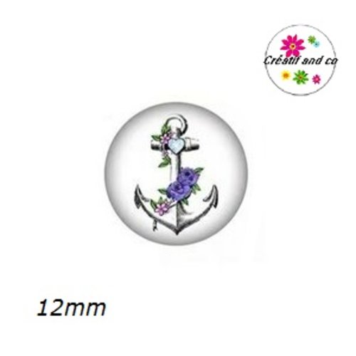 X2 cabochons ancre fleurie 12mm