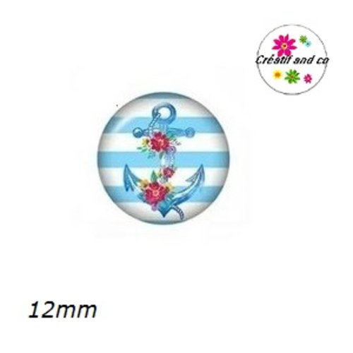 X2 cabochons ancre fleurie 12mm