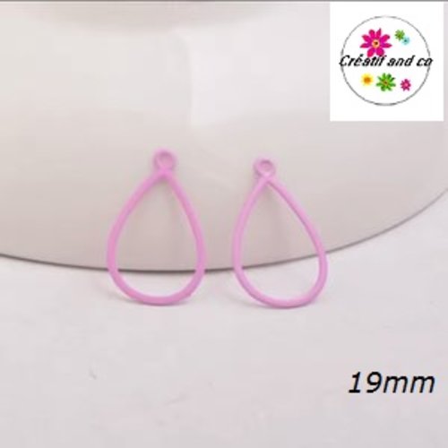 Breloque estampe goutte d'eau creuse rose bonbon 19mm