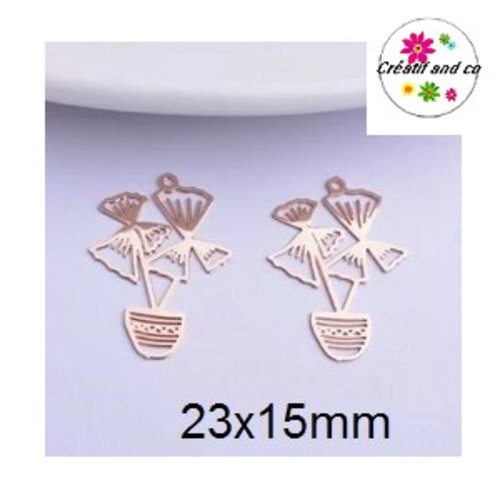 Breloque estampe trèfle dans pot rose gold  23mm