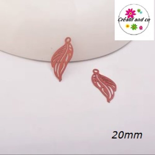 Breloque estampe feuille rouge 20mm