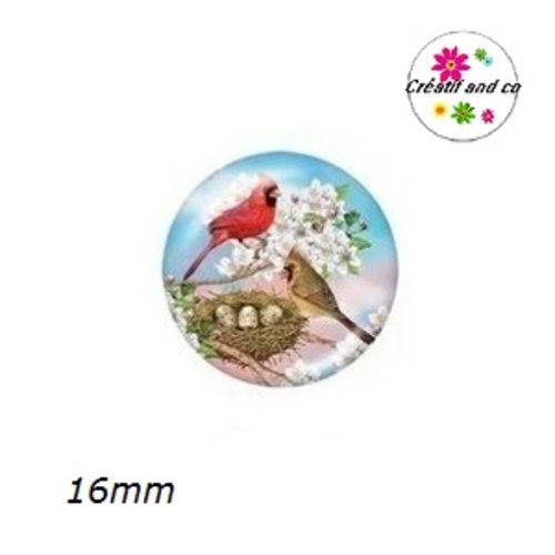 X2 cabochons duo d'oiseaux 16mm