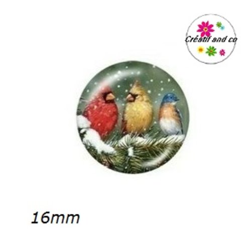 X2 cabochons trio d'oiseaux 16mm