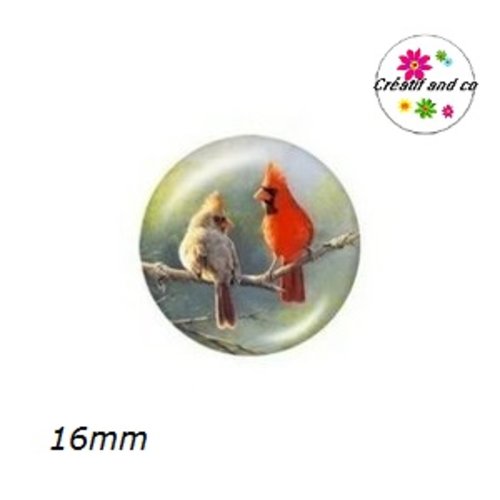 X2 cabochons duo d'oiseaux 16mm