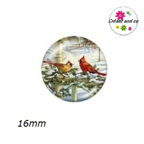 X2 cabochons duo d'oiseaux 16mm
