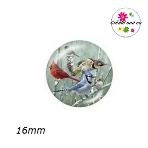 X2 cabochons duo d'oiseaux 16mm