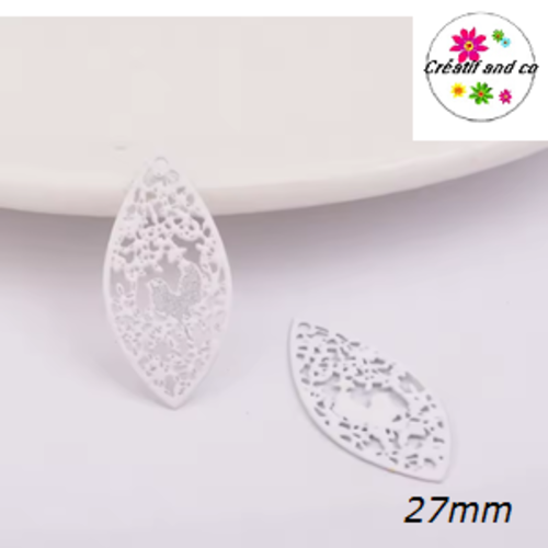 Breloque estampe ovale motif oiseau blanc 27mm