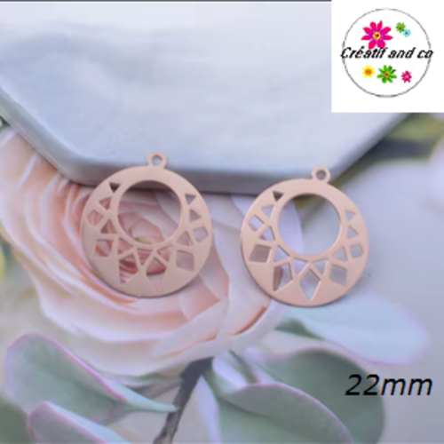 Breloque estampe cercle rose gold  22mm