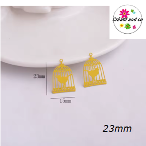 Breloque estampe cage et son oiseau jaune 23mm