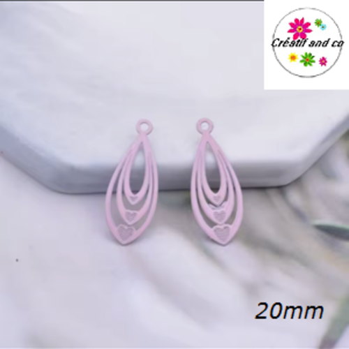 Breloque estampe goutte d'eau rose 20mm