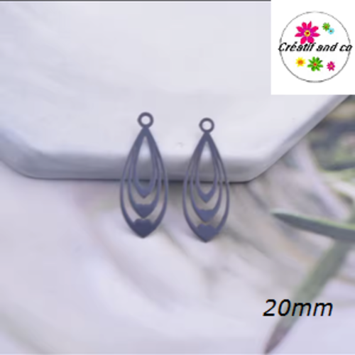 Breloque estampe goutte d'eau grise 20mm