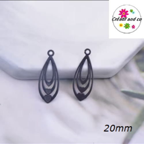 Breloque estampe goutte d'eau noire 20mm