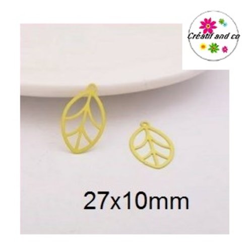Breloque estampe feuille jaune 27mm