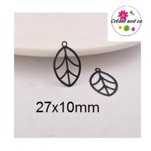 Breloque estampe feuille noire  27mm