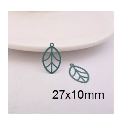 Breloque estampe feuille verte foncée  27mm