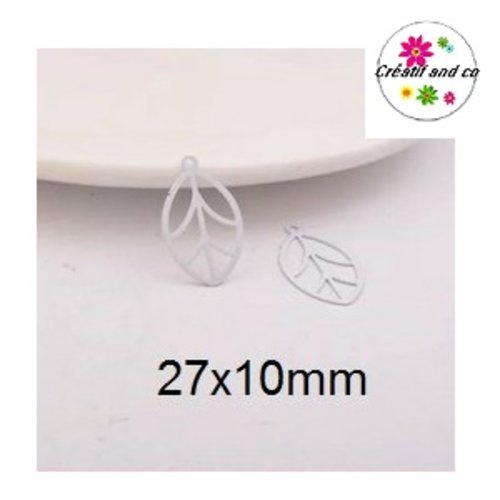 Breloque estampe feuille blanche 27mm