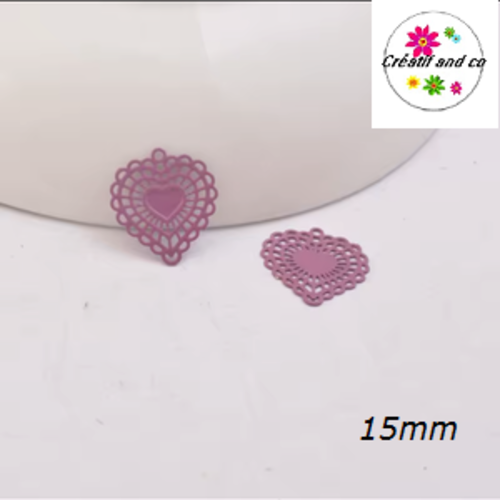 Breloque estampe petit coeur mauve 15mm