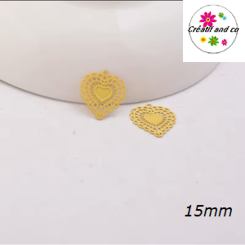 Breloque estampe petit coeur jaune d'or 15mm