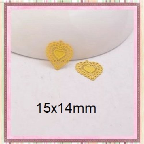 Breloque estampe petit coeur jaune d'or 15mm