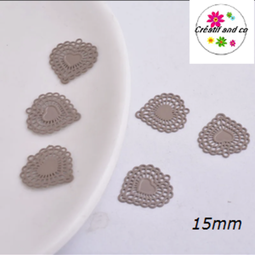 Breloque estampe petit coeur marron brun 15mm