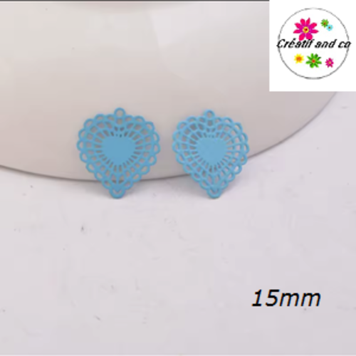 Breloque estampe petit coeur turquoise 15mm