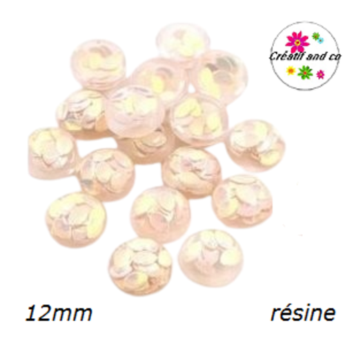 X2 cabochons translucides blancs/gris avec inclusion grain de riz résine 12mm