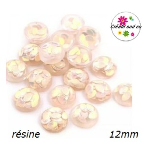 X2 cabochons dôme translucide blanc/gris  avec inclusion grain de riz résine 12mm