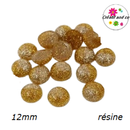 X2 cabochons bi-couleur or paillette 12mm