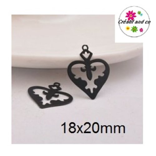 Breloque estampe coeur noir 20mm