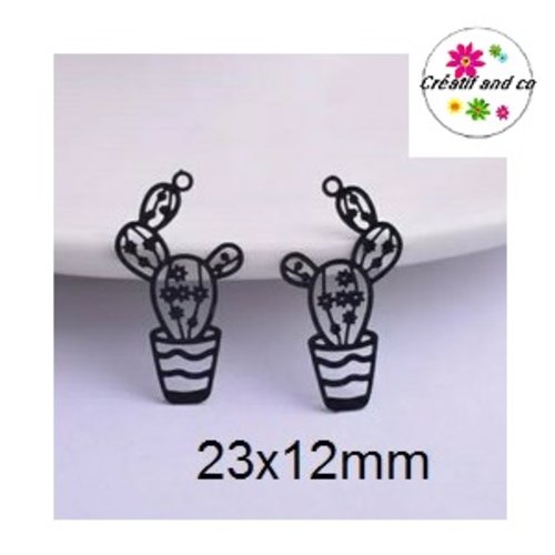 Breloque estampe cactus noir dans pot 23mm