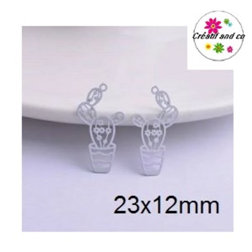 Breloque estampe cactus blanc dans pot 23mm