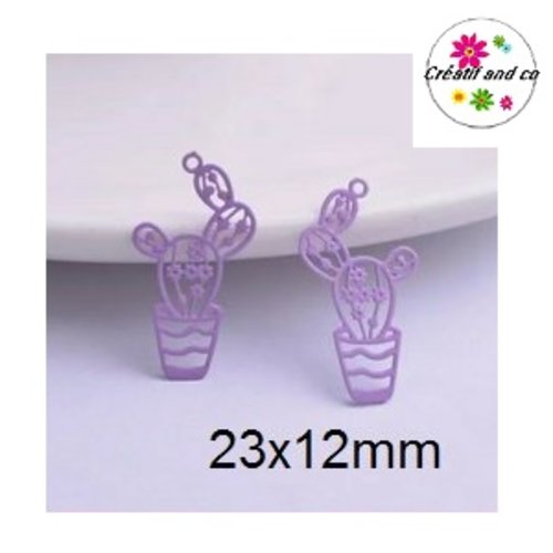 Breloque estampe cactus parme dans pot 23mm