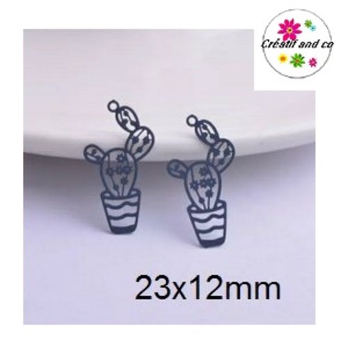 Breloque estampe cactus gris foncé dans pot 23mm