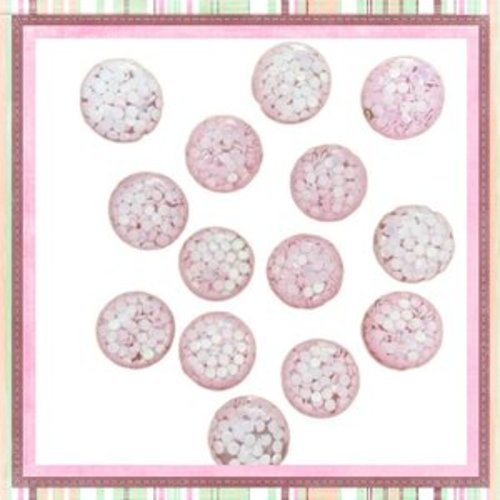 X2 cabochons dômes inclusion paillette blanc 12mm
