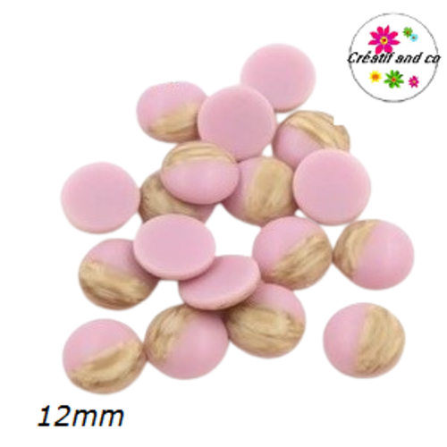 X2 cabochons grain de bois givré rose/beige 12mm
