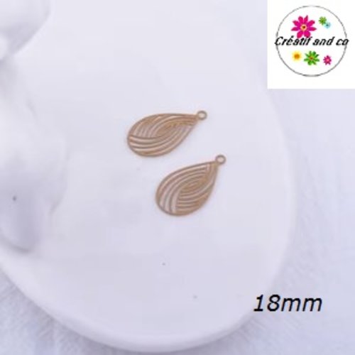 Breloque estampe goutte d'eau marron caramel 18mm