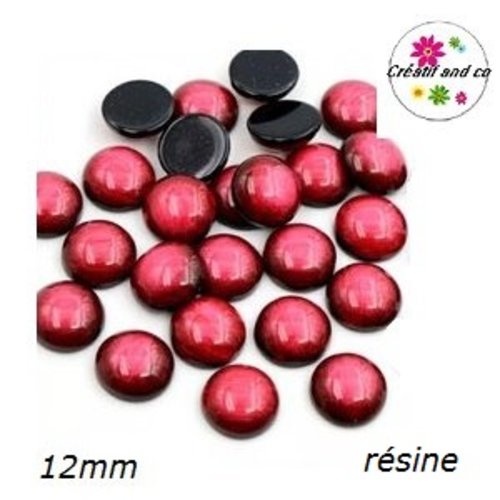 X2 cabochons dômes rouge résine 12mm