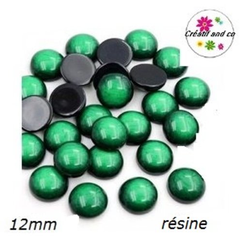 X2 cabochons dômes vert résine 12mm