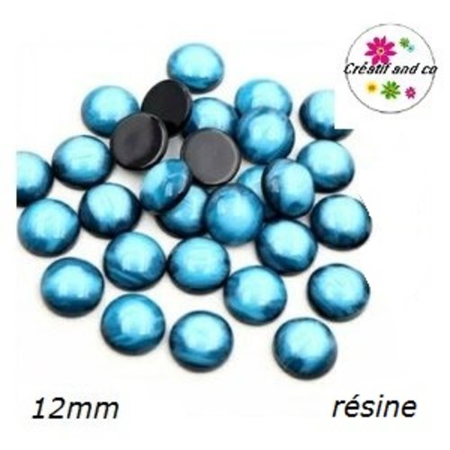 X2 cabochons dômes bleu résine 12mm