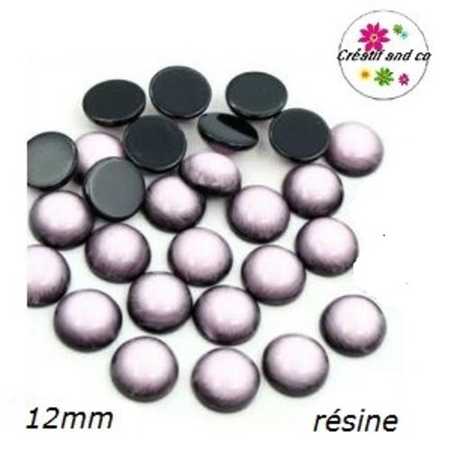 X2 cabochons dômes blanc gris résine 12mm