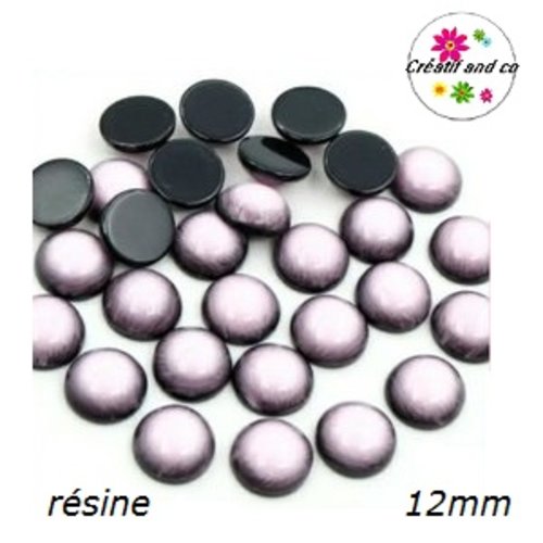 X2 cabochons dômes blanc gris résine 12mm