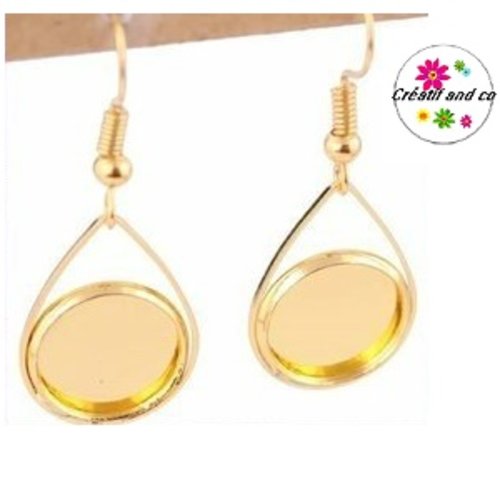 Boucle d'oreille métal dorée pour cabochon 12mm
