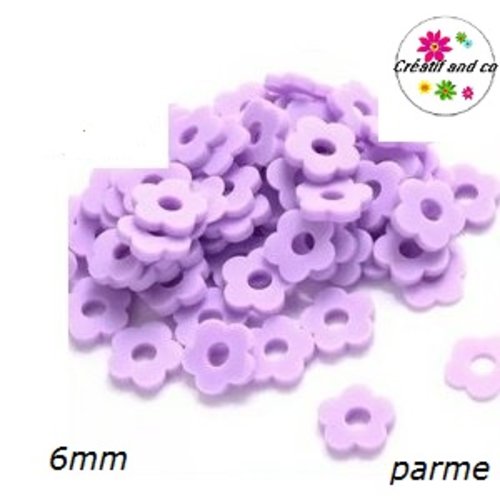 X30 perles forme fleur parme argile polymère 6mm