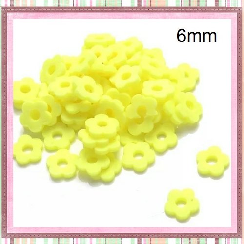 X30 perles forme fleur jaune flashy argile polymère 6mm