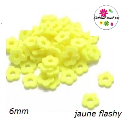 X30 perles forme fleur jaune flashy argile polymère 6mm